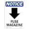 Signmission OSHA Notice, 7" Height, Fuse Magazine Down Arrow Sign With Symbol, 7" X 5", Portrait OS-NS-D-57-V-12975 - alternate 1